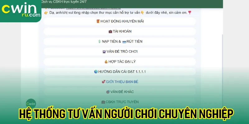 CWIN có hệ thống tư vấn chuyên nghiệp hoạt động 24/7